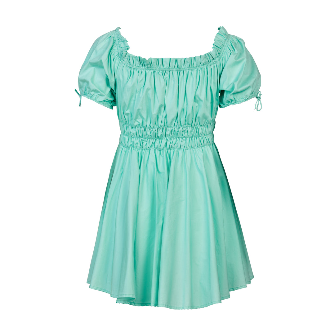 Off-shoulder Ruched Mini Dress in Mint