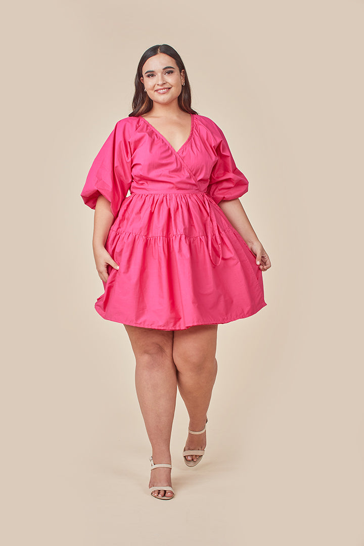 V-neck Wrap Dress in Flamingo