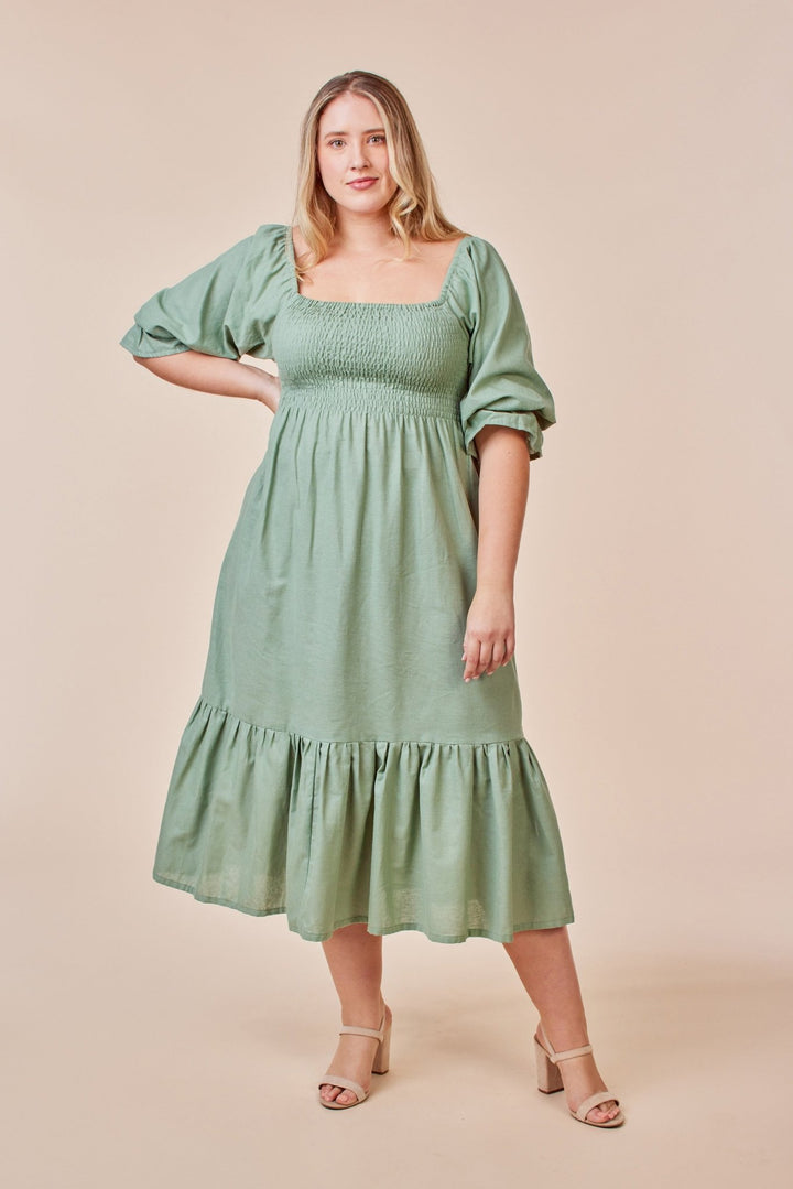 Square Neck Puff Sleeve Maxi Dress in Pistachio - Cute Dresses